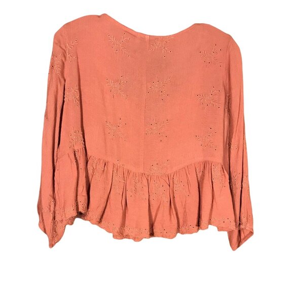 Hollister Womens Size Medium Blouse Embroidered Peplum Long Sleeve Rust New - Picture 2 of 12